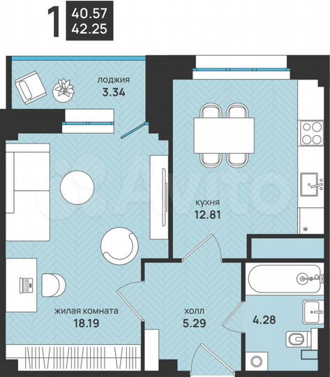 1-к. квартира, 42,2 м², 4/9 эт.