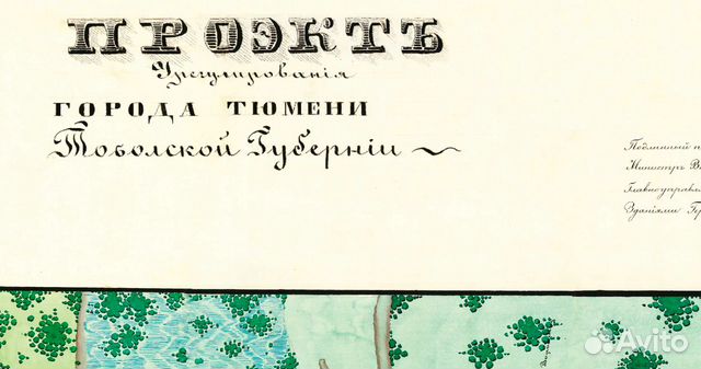 Старинная карта Тюмени 1861 в рамке 50 х 70 см