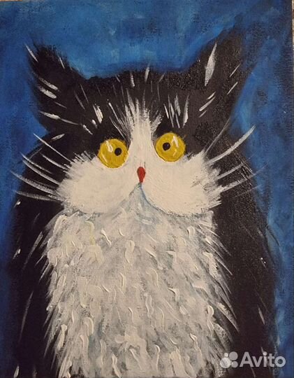 Кот акрилом на холсте, на деревянном подрамнике