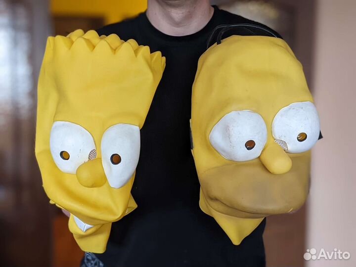 Карнавальные маски-головы Барт и Гомер Симпсон