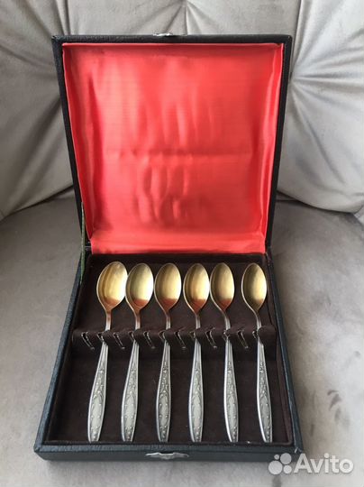 Набор чайных ложек, мельхиор с позолотой