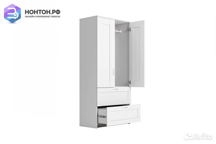 Шкаф двухстворчатый Сириус белый с двумя ящиками