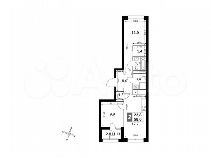 2-к. квартира, 58,4 м², 8/27 эт.