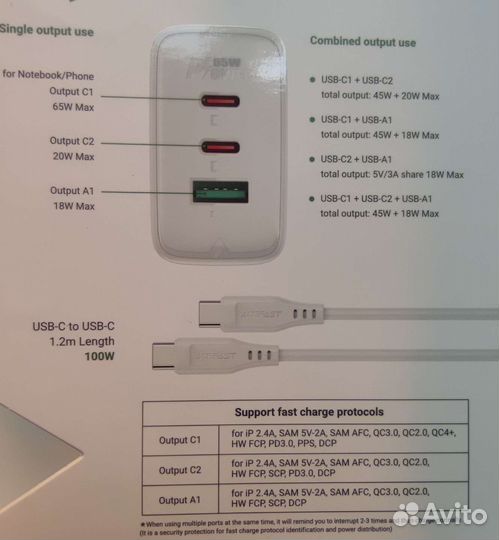 Acefast a13 pd 65w, зарядное устройство