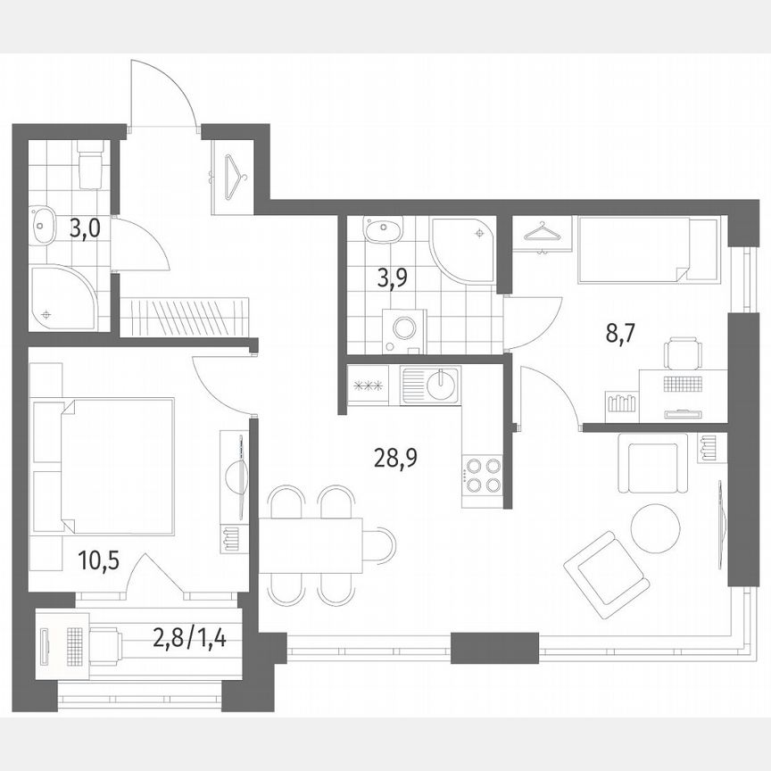 2-к. квартира, 56,8 м², 2/9 эт.