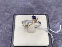 Новое золотое кольцо с бриллиантами И Сапфиром
