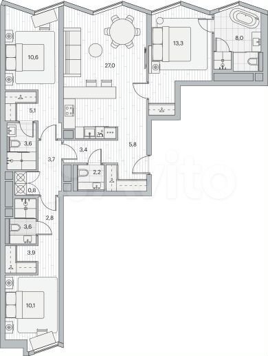 3-к. квартира, 103,9 м², 5/22 эт.