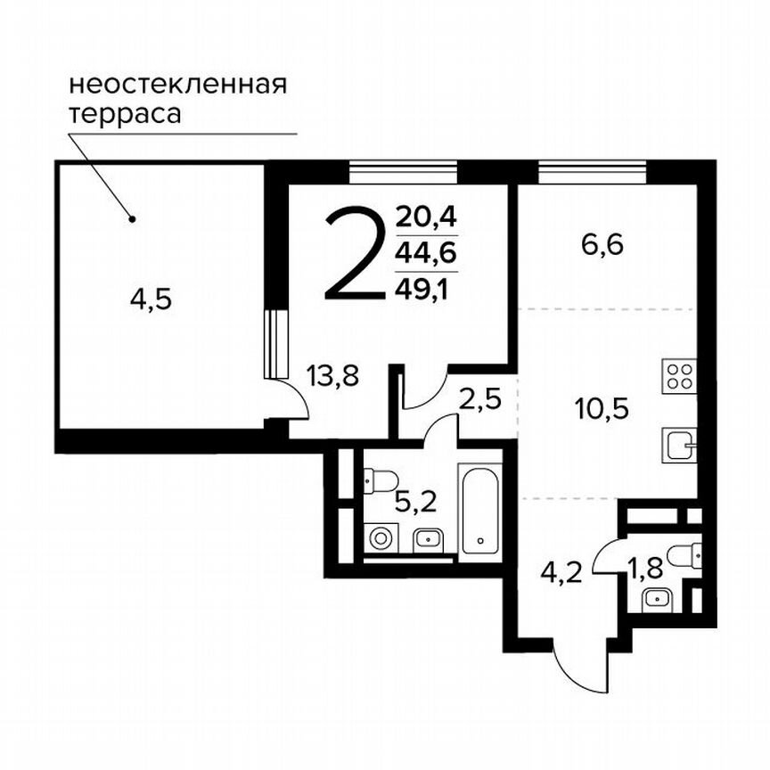 2-к. квартира, 49,1 м², 14/14 эт.