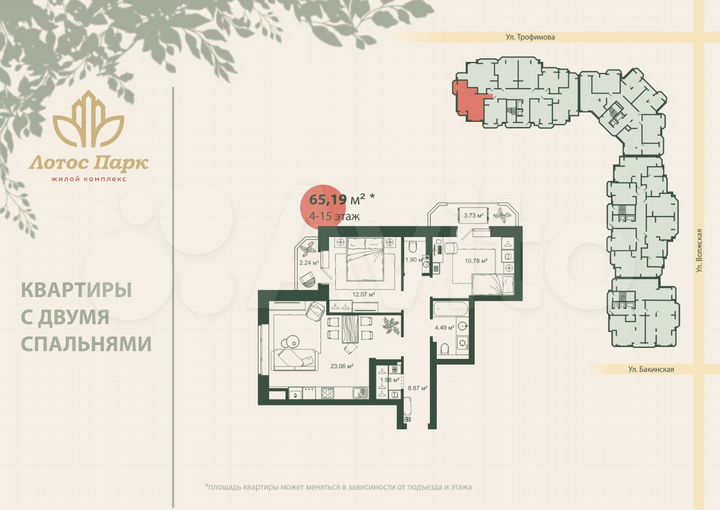 2-к. квартира, 65,2 м², 13/15 эт.