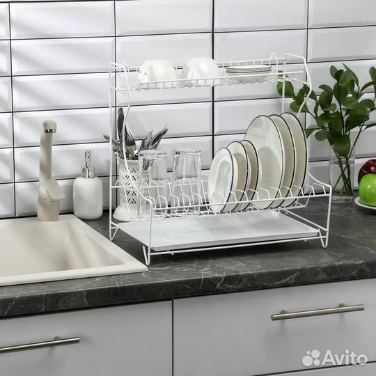 Сушилка для посуды с поддоном 2-х ярусная, настоль
