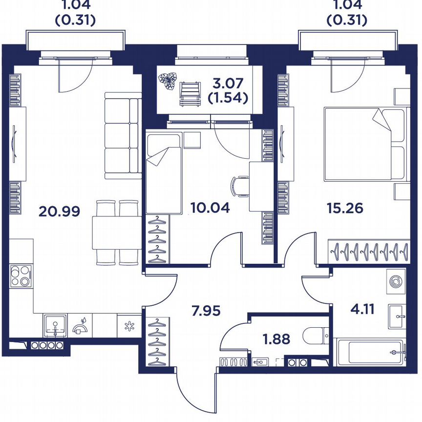 2-к. квартира, 60,2 м², 4/5 эт.