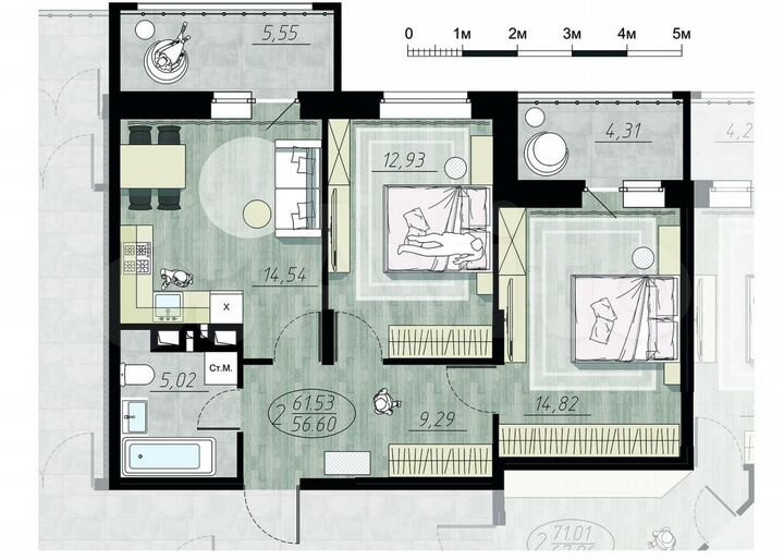 2-к. квартира, 61,5 м², 16/17 эт.