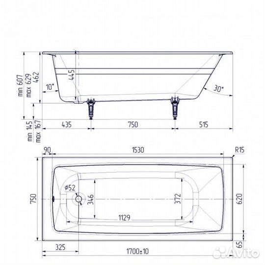 Ванна чугунная Delice Biove 1700х750 DLR220509RB