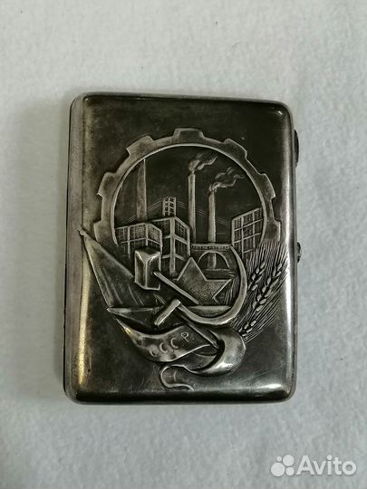 Портсигар агитация. Серебро 875 проба.20-30г