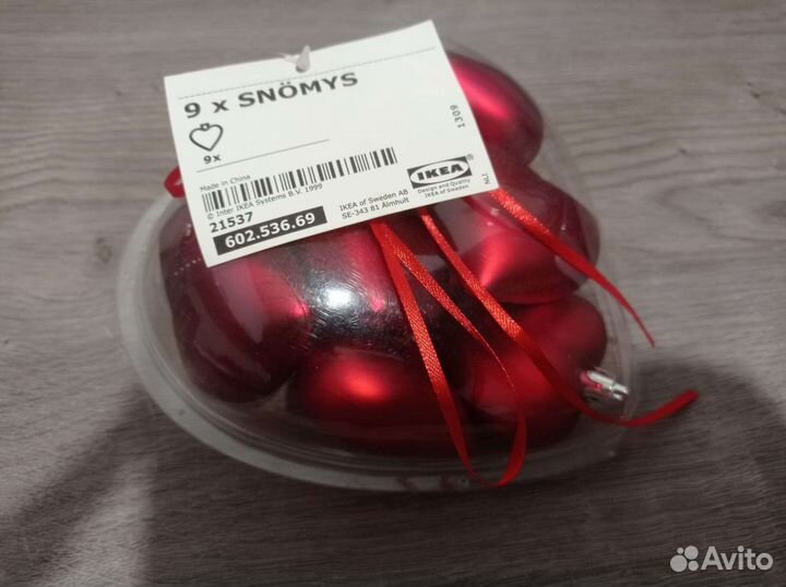 Новогодние шары в форме сердца IKEA новые 9 шт