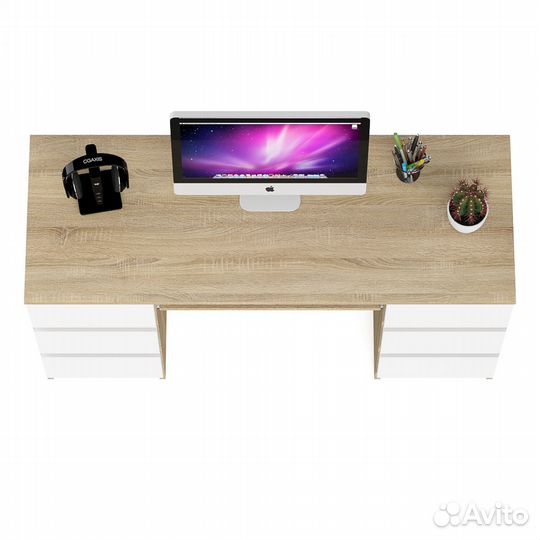 Компьютерный стол с двумя тумбами Мори мс-2, цвет дуб сонома/белый, шхгхв 135,4х50х76,6 см
