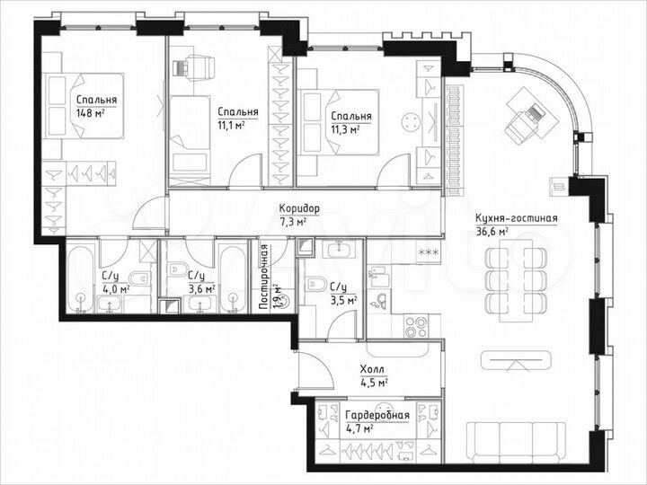 3-к. квартира, 103,3 м², 13/28 эт.