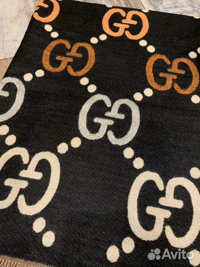 Палантин кашемировый Gucci черный двухсторонний
