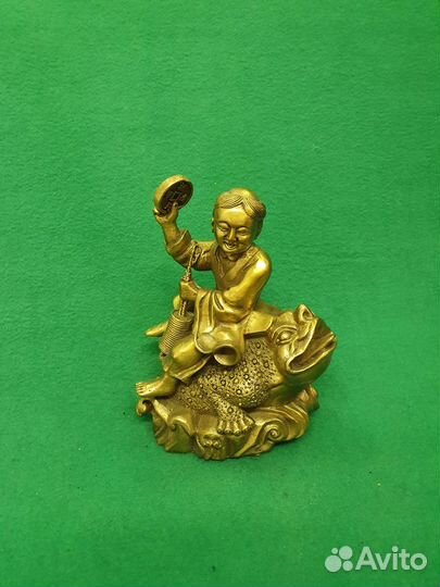 Скульптура бронзовая фен-шуй Лю Хай бог монет