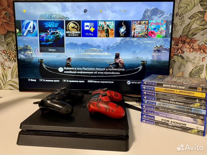 PS4 Slim 1Tb / много игр / 2 геймпада / hogwarts