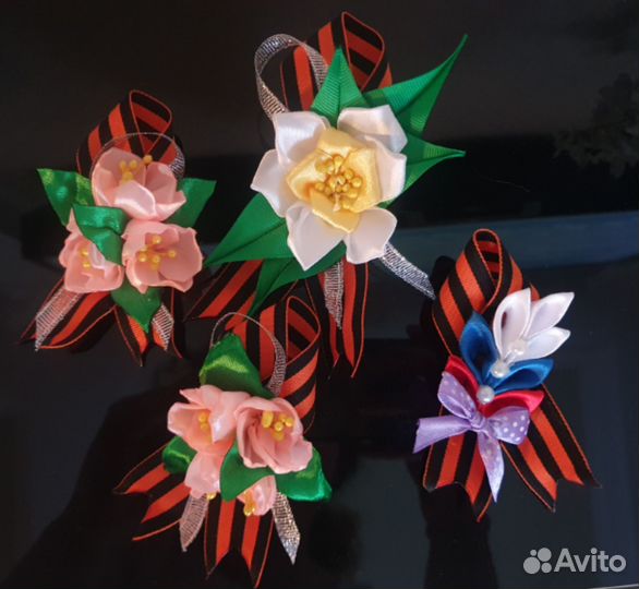 Канзаши, брошь на 9 мая