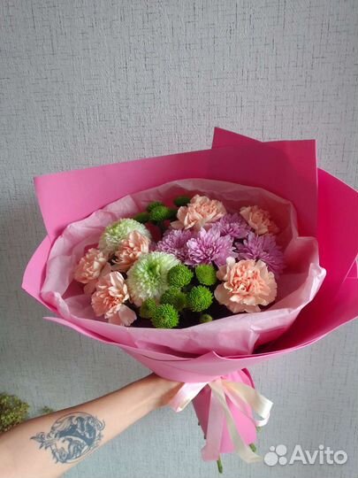 Букет цветов сборный, хризантема, гвоздика