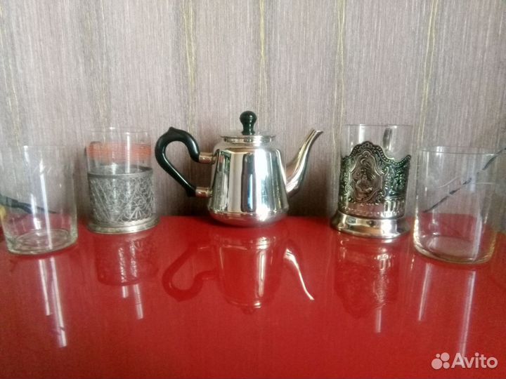 Подстаканники СССР, чайник, стаканы, мельхиор