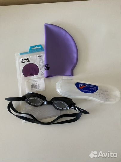 Шапочка силиконовая и очки для плавания