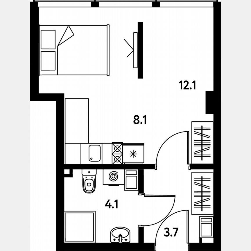 Апартаменты-студия, 28,2 м², 6/10 эт.