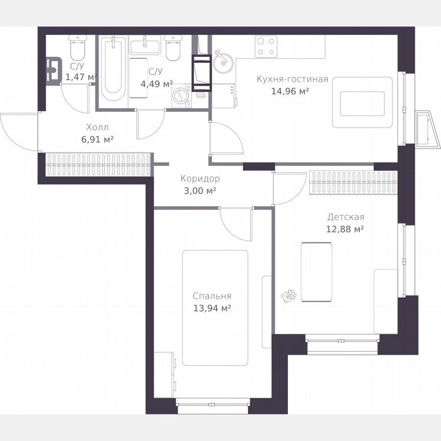2-к. квартира, 57,7 м², 4/11 эт.