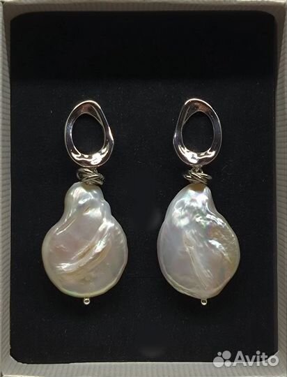 Серьги с натуральным барочным жемчугом