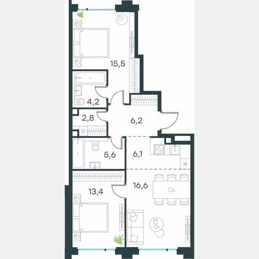 2-к. квартира, 70,4 м², 2/13 эт.