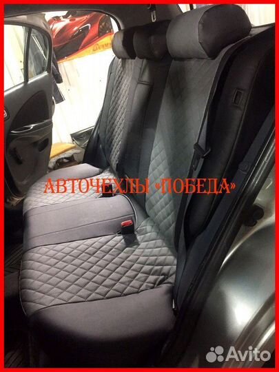 Чехлы Nissan Almera n16 из экокожи чёрно-серые Ром