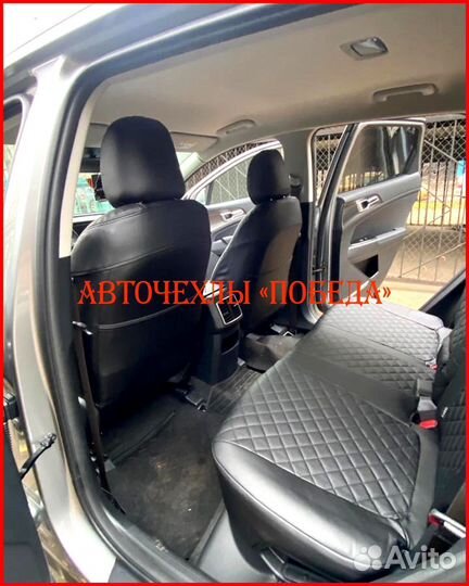 Чехлы Kia Sportage 5 из экокожи чёрные Ромб