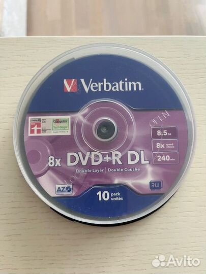 Диск DVD+R Verbatim 8,5 Gb 8x DL, Cake Box, 10 шт