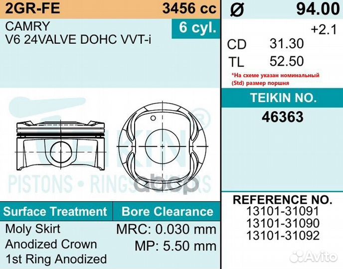 К-кт поршеней STD Toyota Camry/Venza, Lexus RX/ES