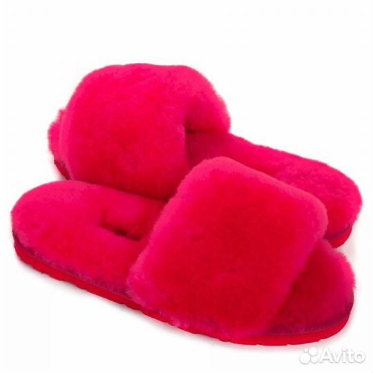 Угги женские тапочки fluff slide slippers RED