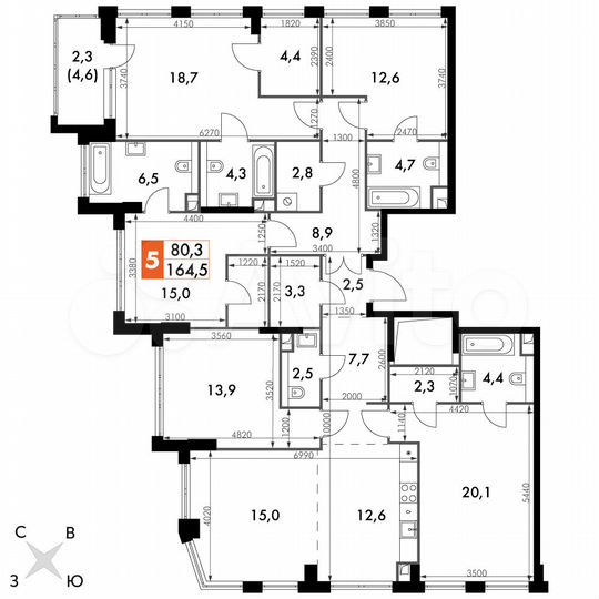 6-к. квартира, 164,5 м², 26/26 эт.