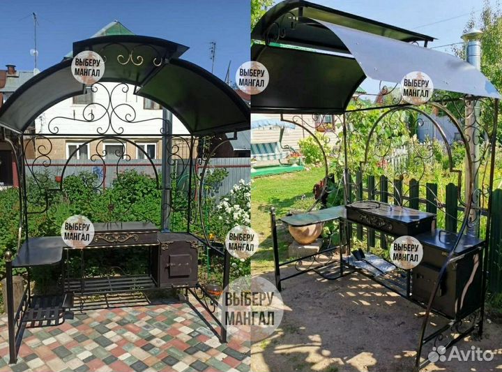 Мангал с крышей и печью под казан