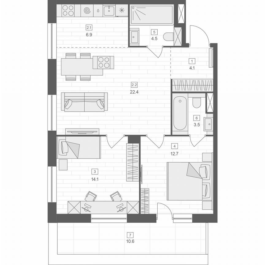 2-к. апартаменты, 68,2 м², 2/10 эт.