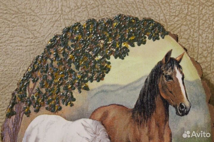 Панно в технике Декупаж на спиле клена Лошадки