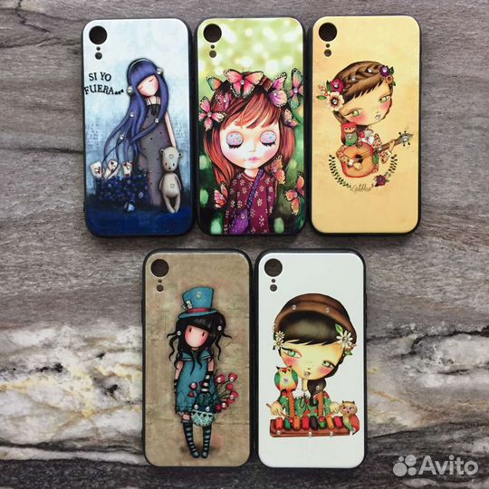 Чехол для iPhone XR с глянцевым принтом и стразами