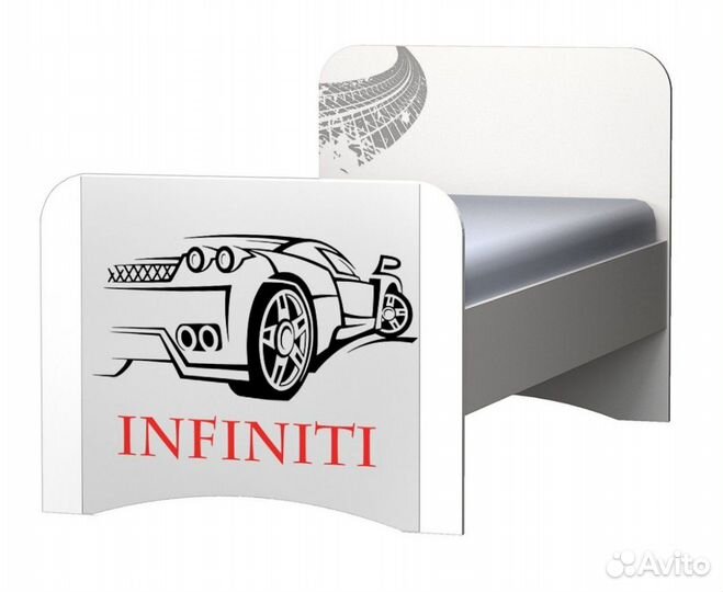 Кровать машинки белая с фотопечатью 1.6 м