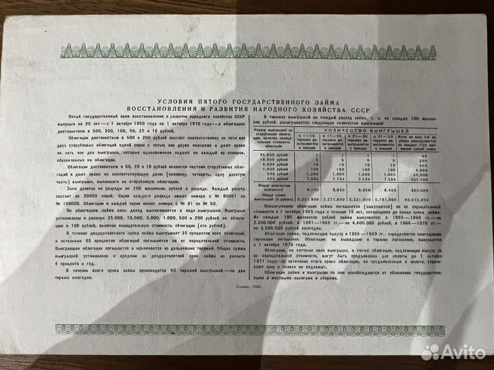 Облигация СССР 10 руб 1950 год