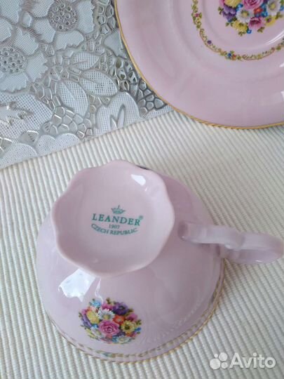 Чайная пара розовый фарфор Чехия Leander