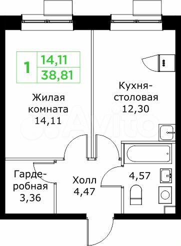 1-к. квартира, 38,8 м², 6/25 эт.