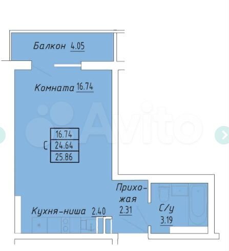 Апартаменты-студия, 25,9 м², 4/8 эт.