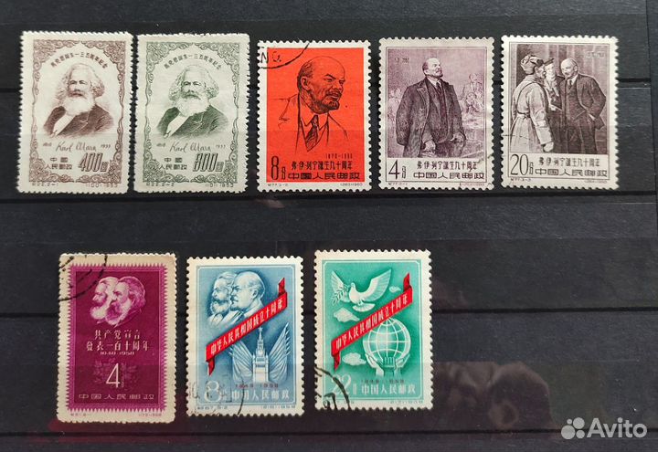 Марки Китай 1950-х Вожди Сталин Ленин Маркс