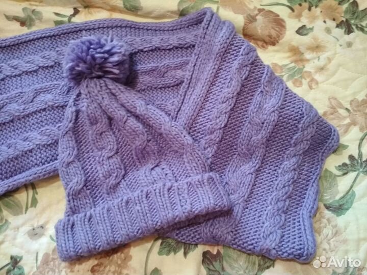 Комплект вязанные шапка и шарф,теплые