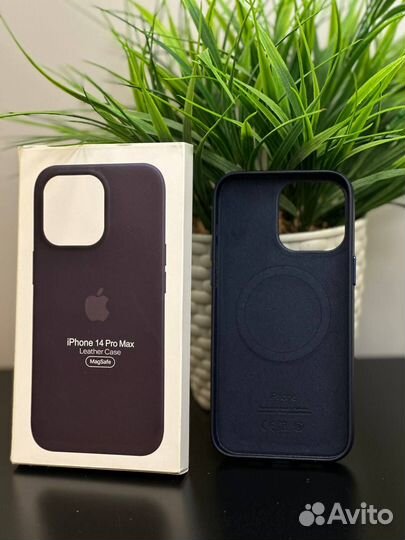 Кожаный чехол для iPhone 14 pro max MagSafe Синий